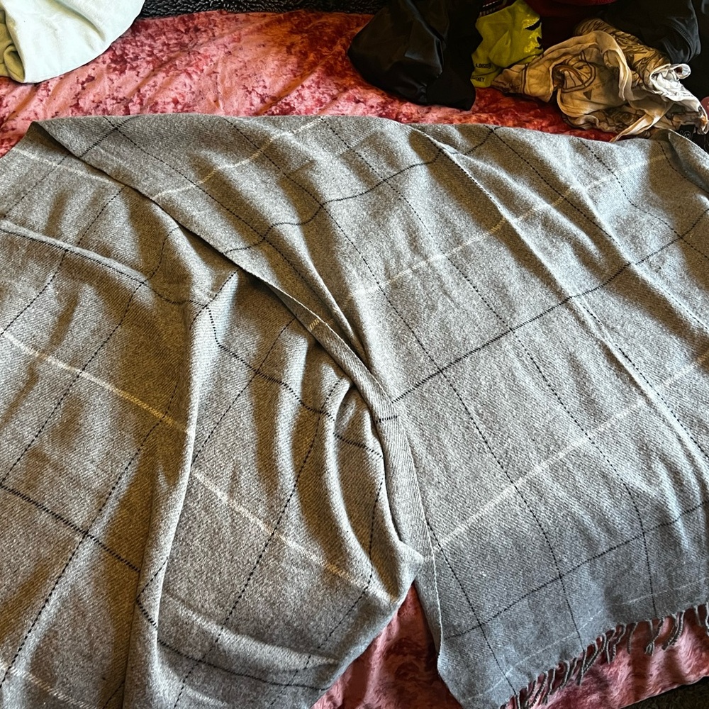 Grey fringed blanket scarf - great for travel